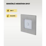 3w Krom Kare Sensörlü Sıva Altı Merdiven Spot 3200k Sarı Işık Krom