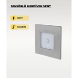 3W Krom Kare Sensörlü Sıva Altı Merdiven Spot 3200K (Sarı Işık)