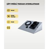 3W Krom (Paslanmaz) Çift Prizli Metal Tezgah Aydınlatma 6500K Beyaz Işık - 1 Adet - Gümüş