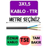 3X1,5 Ttr Öznur Kablo (Siyah) Metre Seçenekli
