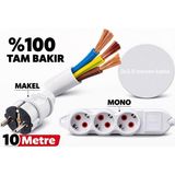 3x2.5 Borsan Kablo +Makel Fiş +Mono Priz El Yapımı - Beyaz