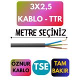 3X2,5 Ttr Öznur Kablo (Siyah) Metre Seçenekli