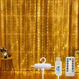 3x3 Metre Perde LED Işık, 300 Ledli 10 Sarkıtlı Dekoratif Peri Led, Uzaktan Kumandalı ve 8 Fonksiyonlu, USB Girişli Günışığı (Sarı) Duvar ve Perde Aydınlatması [enerji Sınıfı A]