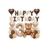 3Yaş Retro Ayıcık Kahverengi Folyolu Balon Happy Birthday Afiş Dekorasyon Doğum Günü Parti Seti Süsü, 45454212100