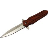 4-11 Kahverengi Kamp Çakı 21CM- Yarı Otomatik, Kemerlikli, Ahşap Sap