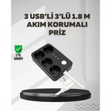 4.1A Hızlı Şarjlı Akım Korumalı 4 Priz 3 Usb Çıkışlı Priz