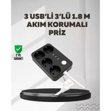 4.1A Hızlı Şarjlı Akım Korumalı 4 Priz Ve 3 Usb Çıkışlı Priz Mir79976530