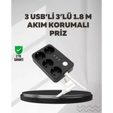 4.1A Hızlı Şarjlı Akım Korumalı 4 Priz Ve 3 Usb Çıkışlı Priz P93928s8498