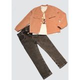 4-5-6 Yaş Kot Pantolonlu Nubukceketli Uzun Kollu Penye Sweat 3lü Erkek Çocuk Takımı Kiremit