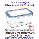 4.5 Litre Tam Korumalı Sızdırmaz Derin Saklama Kabı Hava Geçirmez Sağlam Kap Contalı Kilitli Kapak
