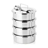 4-6 Kişilik Sefer Tası 4 Kaplı Paslanmaz Çelik Taşıma Kabı 14x6cm