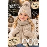 4-8 Yaş KIZ ÇOCUK Kışlık Örgü Bere Atkı ve Eldiven Takımı,Örgü Bere, Kombine Set, Bere Atkı ve Kış Eldiven seti Yeni