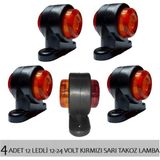 4 Adet 12 Ledli Mini Takoz Lamba 12-24 Volt Sarı Kırmızı