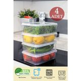 4 Adet 1,35 Lt Bpa Içermeyen Şeffaf Buzdolabı ve Buzluk Saklama Kabı
