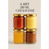 4 Adet 210 ml Metal Konserve Kapaklı Mama Yoğurt Saklama 210 cc Şeffaf Cam Kavanoz - Metal Gold
