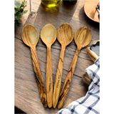 4 Adet 22 cm Doğal Zeytin Ağacı Çocuk Mama ve Yemek Kaşığı Seti - Seçenek 1