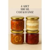4 Adet 300 ml Metal Konserve Kapaklı Magnolya ve Gıda Saklama 300 cc Şeffaf Cam Kavanoz - Sarı Gold