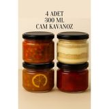 4 Adet 300 ml Metal Konserve Kapaklı Magnolya ve Gıda Saklama 300 cc Şeffaf Cam Kavanoz - Siyah