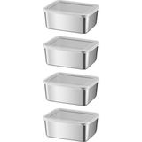 4 Adet 304 Çelik 550 ml Yemek Meyve Et Buzdolabı Beslenme Saklama Kabı MT107-4 - Gri