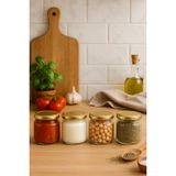 4 Adet 425 ml Metal Konserve Kapaklı Yoğurt, Sosluk, Baharatlık, Menemen 425 cc Cam Kavanoz - Gold