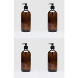 4 Adet 500 Ml Sıvı Pompalı Amber Kahverengi Cam Şişe