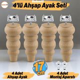 4 Adet Ahşap 17 Cm Bağlantı Aparat Mobilya Koltuk Kanepe Berjer Ayağı Yükseltici Ayakları M8 Civata