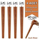 4 Adet Ahşap Ayak 40 cm Açık Meşe M8 Civatalı Bağlantı Aparatlı Mobilya Tabure Sehpa Masa Destek Ayağı - Açık Kahverengi