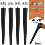 4 Adet Ahşap Ayak 40 cm Siyah M8 Civatalı Bağlantı Aparatlı Mobilya Tabure Sehpa Masa Destek Ayağı