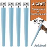 4 Adet Ahşap Ayak 45 cm Açık Mavi M8 Civatalı Bağlantı Aparatlı Mobilya Tabure Sehpa Masa Destek Ayağı