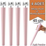4 Adet Ahşap Ayak 45 cm Açık Pembe M8 Civatalı Bağlantı Aparatlı Mobilya Tabure Sehpa Masa Destek Ayağı - Pembe