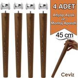 4 Adet Ahşap Ayak 45 cm Ceviz M8 Civatalı Bağlantı Aparatlı Mobilya Tabure Sehpa Masa Destek Ayağı