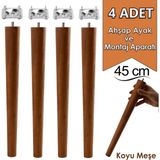 4 Adet Ahşap Ayak 45 cm Koyu Meşe M8 Civatalı Bağlantı Aparatlı Mobilya Tabure Sehpa Masa Destek Ayağı