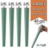 4 Adet Ahşap Ayak 45 cm Su Yeşili M8 Civatalı Bağlantı Aparatlı Mobilya Tabure Sehpa Masa Destek Ayağı