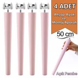 4 Adet Ahşap Ayak 50 cm Açık Pembe M8 Civatalı Bağlantı Aparatlı Mobilya Tabure Sehpa Masa Destek Ayağı