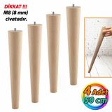 4 Adet Ahşap Ayak 50 Cm Masa Zigon Sehpa Tv Ünitesi Puf Tabure Ayağı Ayakları Konik M8 Civatalı