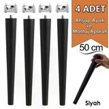 4 Adet Ahşap Ayak 50 cm Siyah M8 Civatalı Bağlantı Aparatlı Mobilya Tabure Sehpa Masa Destek Ayağı