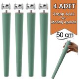 4 Adet Ahşap Ayak 50 cm Su Yeşili M8 Civatalı Bağlantı Aparatlı Mobilya Tabure Sehpa Masa Destek Ayağı