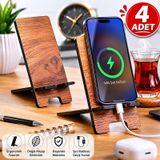 4 Adet Ahşap Telefon Standı Masaüstü Telefon Tutucu Katlanabilir Şarj Girişli Ev Ofis Düzenleyici Seti Standart