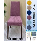 4 Adet Babyface Kadife Kumaş Sandalye Kılıfı Yıkanabilir Likralı Esnek Lastikli, Sandalye Örtü - 50 x 120 cm - Gül Kurusu
