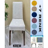 4 Adet Babyface Kadife Kumaş Sandalye Kılıfı Yıkanabilir Likralı Esnek Lastikli, Sandalye Örtü - 55 x 55 cm - Krem
