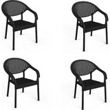 4 Adet Bambu Plastik Rattan Bahçe Balkon Teras Sandalyesi Gizli Metal Profil Ayaklı Kollu Sandalye - Çok Renkli