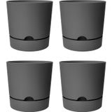 4 Adet Begonya Saksı Tabaklı Drenajlı Mat Plastik Çiçek Saksısı (Gri, 1.8 Litre)