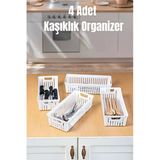 4 Adet Beyaz Mutfak Çekmece Düzenleyici – Kaşık Çatal Bıçak Organizeri, Plastik Saklama Kutusu Plast