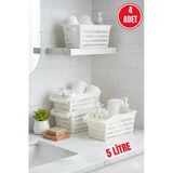 4 Adet Beyaz Plastik Çok Amaçlı Delikli Organizer Sepet – Mutfak Banyo Dolap İçi Düzenleyici 5 Litre