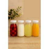 4 Adet Beyaz Plastik Kapaklı 250 ML Şeffaf Sürahi Süt, Ayran, Su, Limonata, Meşrubat Şişesi Cam Şişe