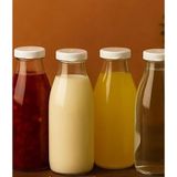 4 Adet Beyaz Plastik Kapaklı Cam Şişe 1 Litre Şeffaf Sürahi Süt, Ayran, Su, Limonata Meşrubat Şişesi