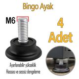 4 Adet Bingo Rotil Ayak Ayakları M6 Civatalı 6 Mm Siyah Profil Ayağı 2.5 Cm