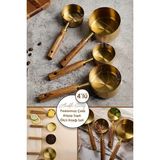 4 Adet Büyük Boy Paslanmaz Çelik Ahşap Saplı Ölçü Kaşığı Seti Ölçü Kabı 60ML 80ML 125ML 250ML