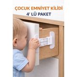 4 Adet Buzdolabı, Çekmece ve Dolap Kapağı Çocuk Kilidi - 0 - 3 Yaş - Beyaz
