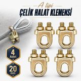 [4 Adet] Çelik Halat Klemensi 20 Mm Somunlu İskota Sıkma Sabitleme Bağlama Halat Kelepçesi Aparatı